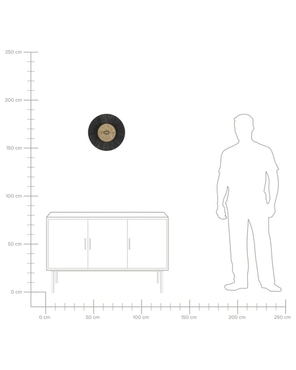 Seinävalaisin musta 50 x 12 cm paperi rottinki rauta pyöreä luonnollinen skandinaavinen
