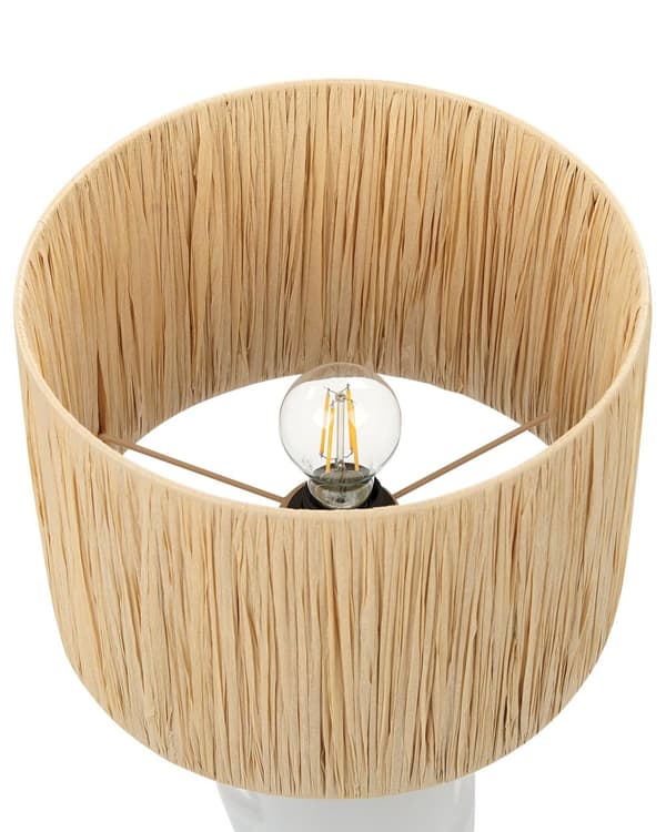 Bordlampe Hvit Natur Keramikk Papirskjerm Belysning Dekorativ Nattbordslampe