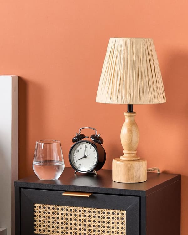 Bordlampe Lyst tre Eik Papirskjerm Belysning Dekorativ Rustikk stil Nattbordslampe