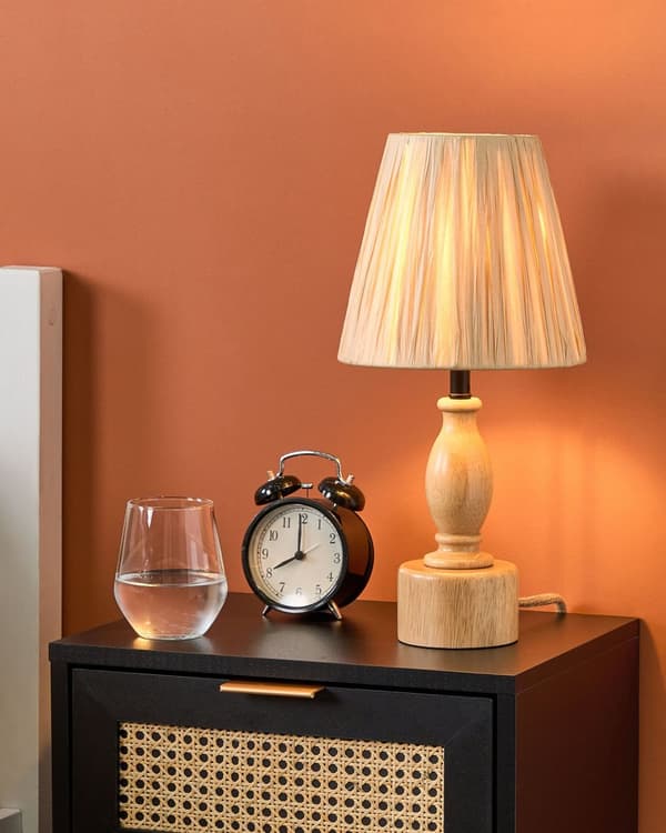 Bordlampe Lyst tre Eik Papirskjerm Belysning Dekorativ Rustikk stil Nattbordslampe