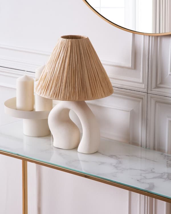 Bordlampe Hvit Keramikk Papirskjerm Belysning Dekorativ Nattbordslampe