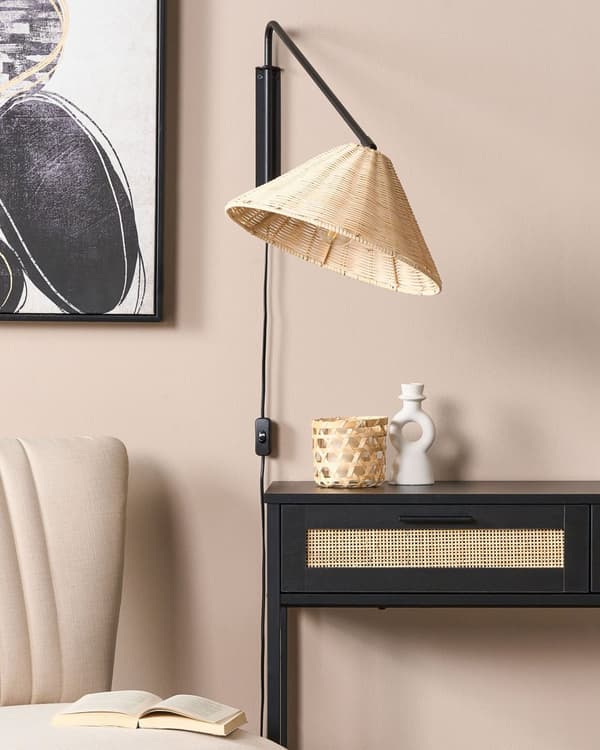 Vägglampa Naturlig rotting 33 cm Konformad Skärm Nattduksbord Ljus Sovrum Vardagsrum Boho Rustik