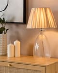 Miniatyrbild 2 av 9: Bordslampa Sockel i klarglas Papper Naturskärm Nattduksbordslampa