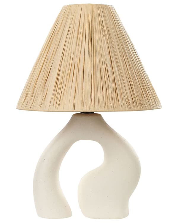 Bordslampa Vit keramikfot Papper Naturlig skärm Nattduksbordslampa