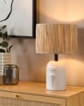 Miniatyrbild 2 av 10: Bordslampa Vit keramikfot Papper Naturlig skärm Nattduksbordslampa