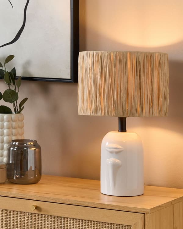 Bordslampa Vit keramikfot Papper Naturlig skärm Nattduksbordslampa