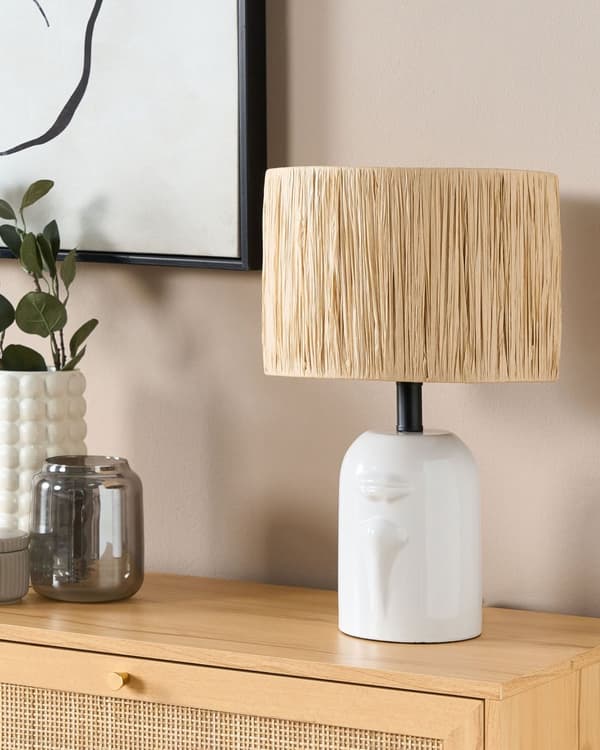 Bordlampe Hvid keramikfod Papir Naturlig Skærm Sengebordslampe