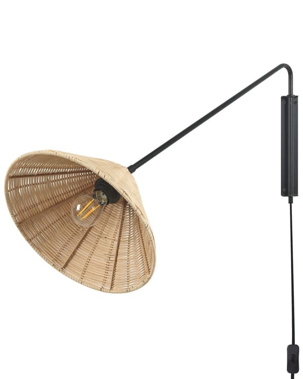 Væglampe Naturlig Rattan 33 cm Kegleformet Skærm Sengebord Lampe Soveværelse Stue Boho Rustik