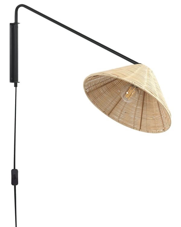 Væglampe Naturlig Rattan 33 cm Kegleformet Skærm Sengebord Lampe Soveværelse Stue Boho Rustik