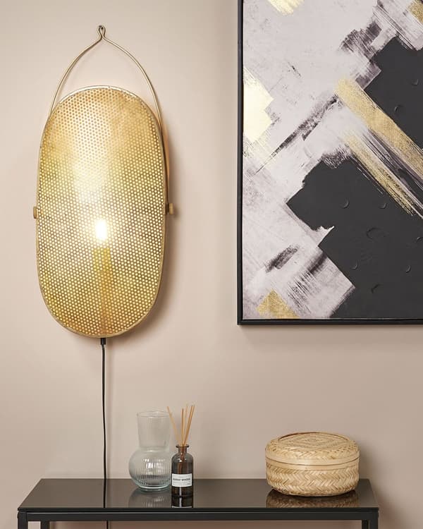 Vegglampe Messing Jern Metall Oval Skjerm Lys Soverom Stue Rustikk Design