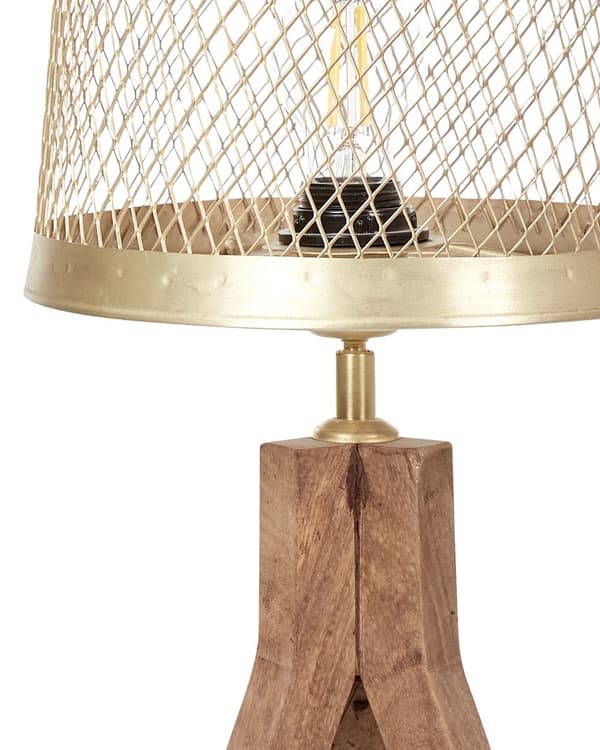 Bordlampe Mørkt mangotre med messingskjerm i jern Klassisk design Moderne boliginnredning Belysning