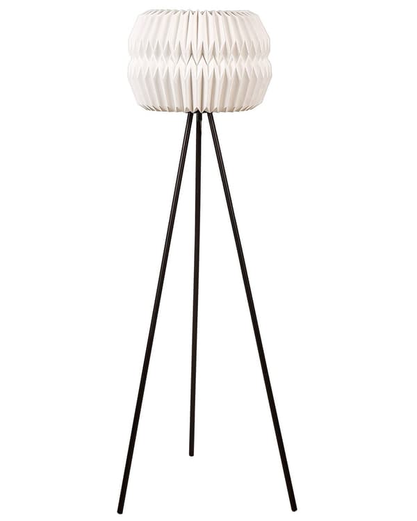 Gulvlampe Hvit papirskjerm Svarte metallben Moderne design Stativfot Stående belysning