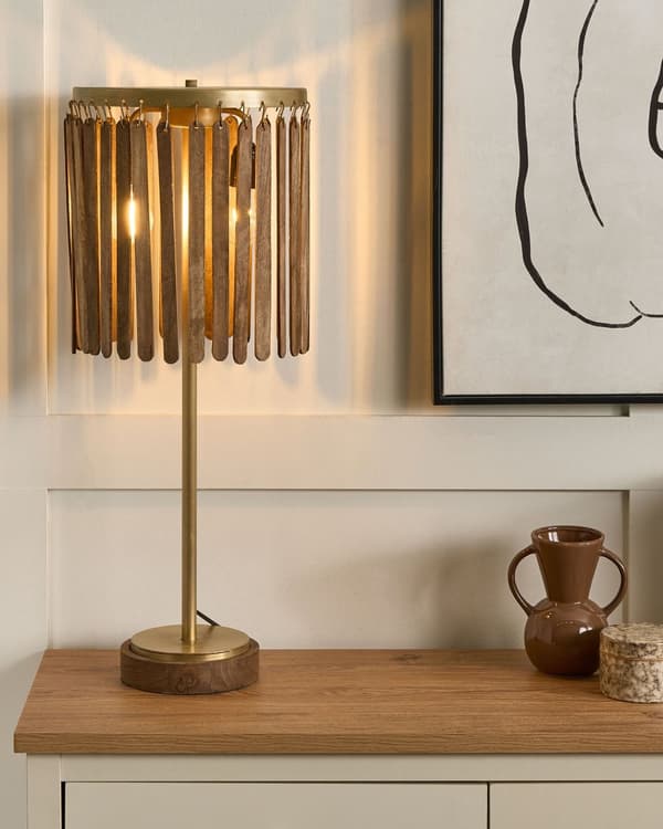Bordlampe Mørkt Mangotre med Messing Klassisk design Moderne boliginnredning belysning