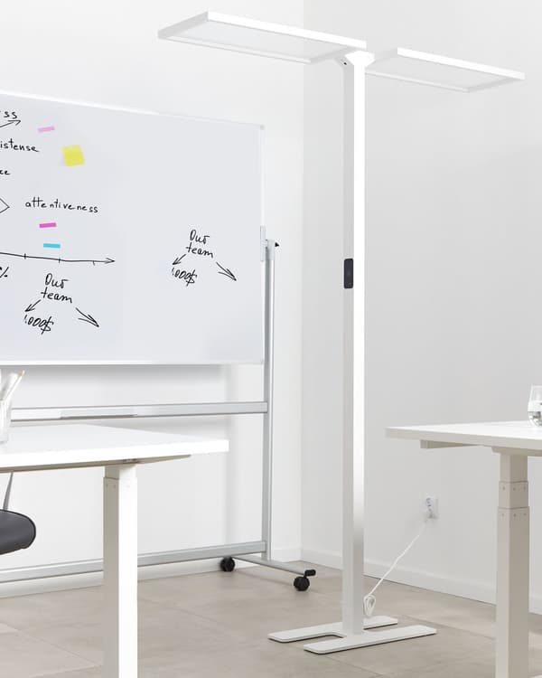 Gulvlampe LED Hvit Metall h 169 cm Dobbel skjerm 2 lyskilder Bevegelsessensor Berøringsdimmer Moderne Kontor Belysning Stålampe