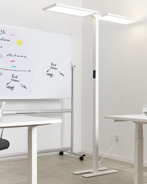 Gulvlampe LED Hvit Metall h 169 cm Dobbel skjerm 2 lyskilder Bevegelsessensor Berøringsdimmer Moderne Kontor Belysning Stålampe