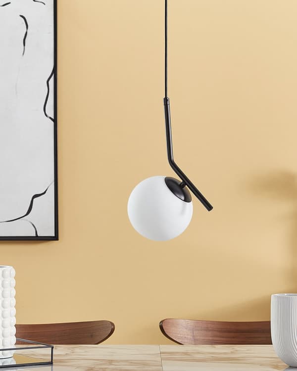 Pendel Lampe Sort Hvid ø 15 cm Metal lampe Design Spisebordslampe til Køkken med Rund Lampeskærm Hængelampe til Spisebord