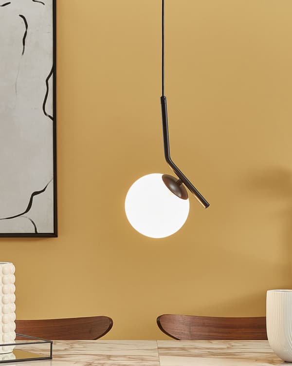 Pendel Lampe Sort Hvid ø 15 cm Metal lampe Design Spisebordslampe til Køkken med Rund Lampeskærm Hængelampe til Spisebord