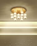Miniatyrbillede 2 af 8: Pendel guld metal jern glasskærm integreret LED-lys rund form moderne glamour belysning stue spisestue soveværelse