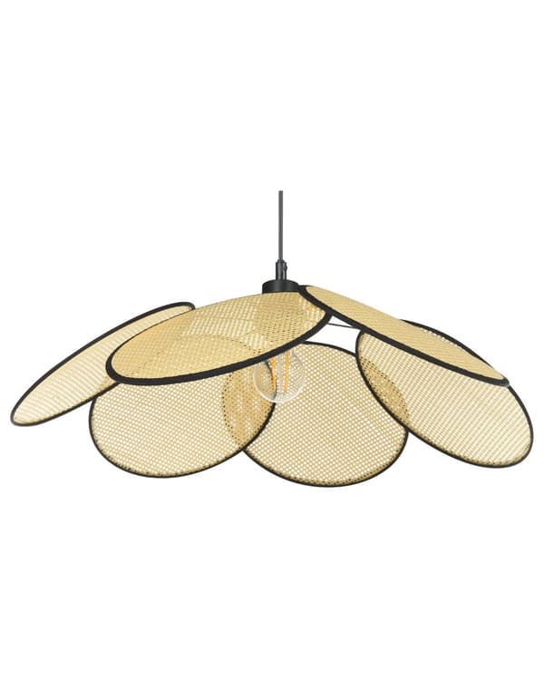 Pendel Lampe Naturlig og Sort Metal Jern Rattan Hængende Lys Boho Traditionel Belysning Stue Spisestue Soveværelse