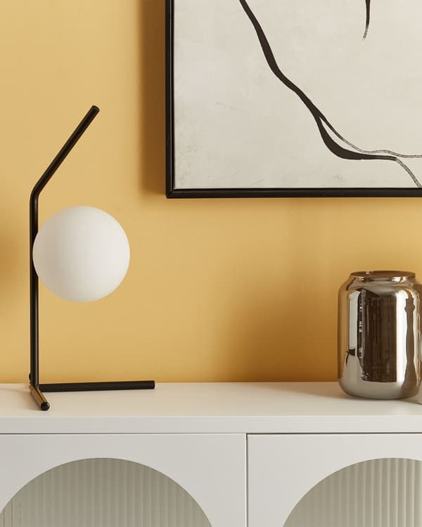 Bordlampe Sort Hvid 47 cm Håndlavet Natbordslampe med Sfærisk Lampeskærm Italiensk Design Lampe til Sengebord