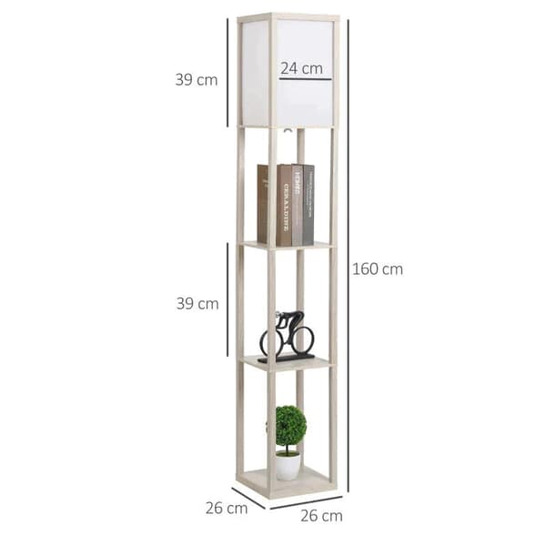 Rootz Golvlampa - Ståhylla - 3 hyllor - Interiörbelysning - Vardagslampa - Ek/Vit - 26 x 26 x 160 cm