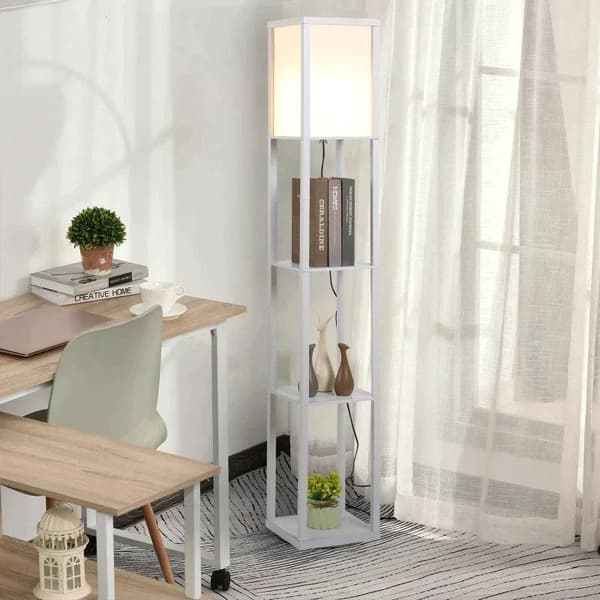 Rootz Golvlampa - Ståhylla - 3 hyllor - Interiörbelysning - Vardagsrumslampa - Vit - 26 x 26 x 160 cm