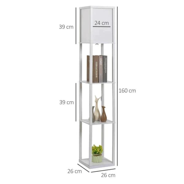 Rootz Golvlampa - Ståhylla - 3 hyllor - Interiörbelysning - Vardagsrumslampa - Vit - 26 x 26 x 160 cm