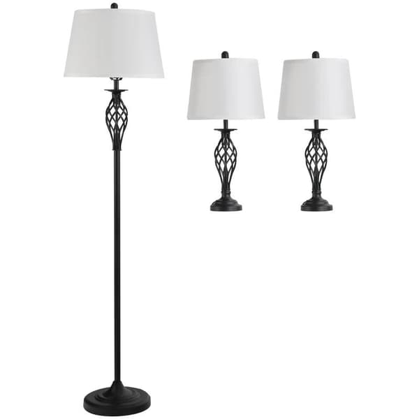 Rootz 3-delt lampesæt - 2 bordlamper - 1 gulvlampe - Stue - Soveværelse - Vintage - Sort+hvid