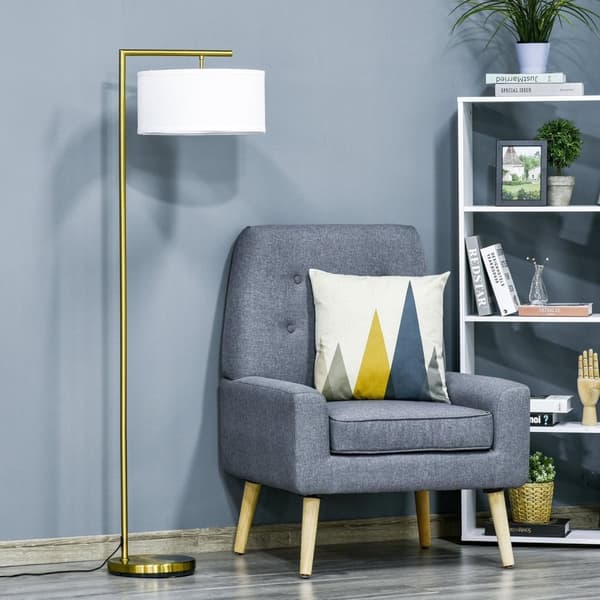 Rootz Golvlampa - Stål/Linne - Klassisk - Guld/Vit - 47 x 37 x 153 cm