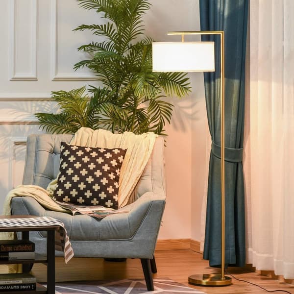 Rootz Golvlampa - Stål/Linne - Klassisk - Guld/Vit - 47 x 37 x 153 cm