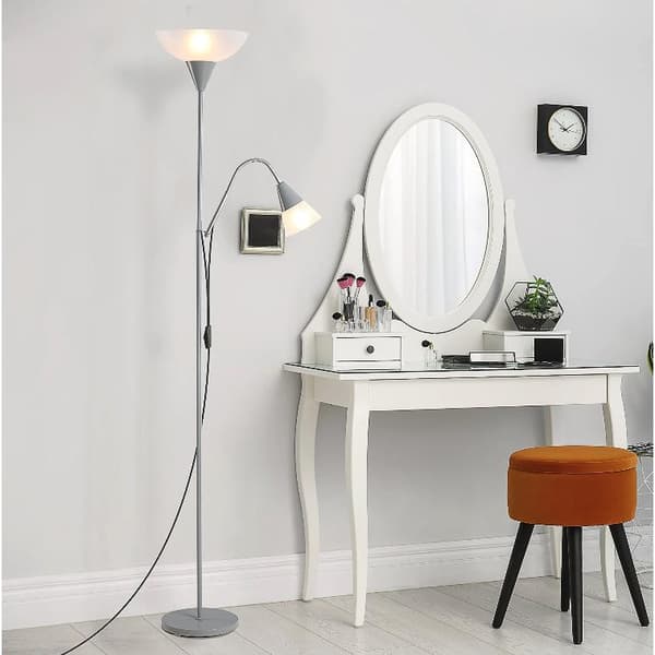 Nancy's Bryant Vloerlamp - Staande Lamp - Verstelbaar - Twee Lampen - Design - Zilver - 28 x 28 x 179,5 cm