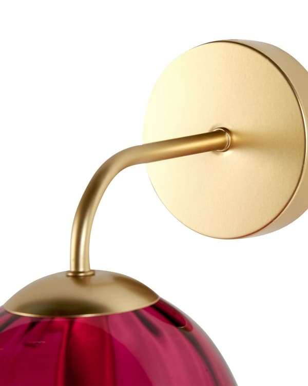Vägglampa Guld Röd Glas Järn 28 cm Vinröd Klot Skärm Ljus Belysning Sovrum Vardagsrum Retro Art Deco