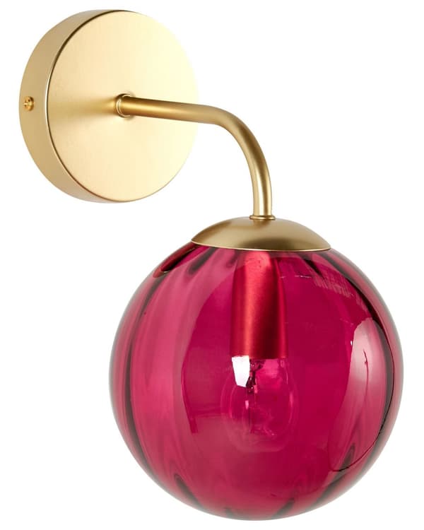Vägglampa Guld Röd Glas Järn 28 cm Vinröd Klot Skärm Ljus Belysning Sovrum Vardagsrum Retro Art Deco