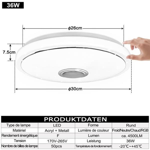 LED-lampa - XMTECH - Modell 36W - Bluetooth - Fjärrkontroll - Dimbar