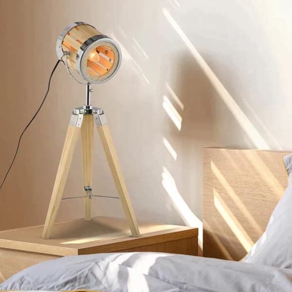 Rootz Bordslampa - Sänglampa - Stativlampa - Stativstativ i trä - Spotlight Design - Natur/Silver - 30 cm x 30 cm x 68 cm