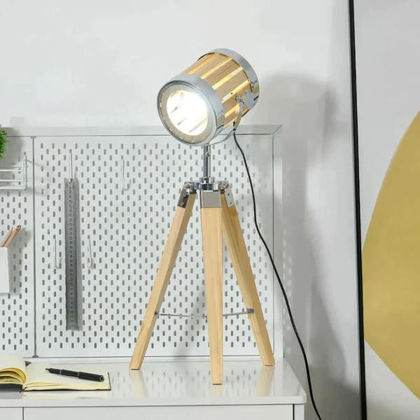 Rootz Bordslampa - Sänglampa - Stativlampa - Stativstativ i trä - Spotlight Design - Natur/Silver - 30 cm x 30 cm x 68 cm