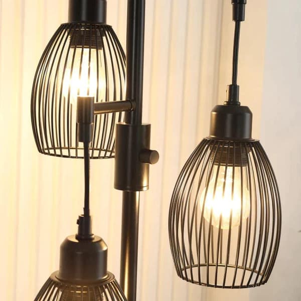 Rootz golvlampa - Industriell design med 3 lampskärmar - E27-lampor - Stål - Svart - 30 cm x 30 cm x 170,5 cm
