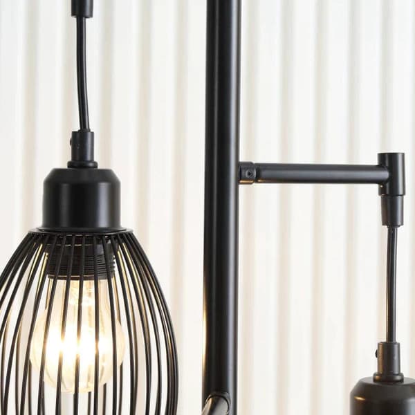 Rootz golvlampa - Industriell design med 3 lampskärmar - E27-lampor - Stål - Svart - 30 cm x 30 cm x 170,5 cm