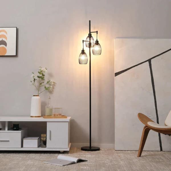 Rootz golvlampa - Industriell design med 3 lampskärmar - E27-lampor - Stål - Svart - 30 cm x 30 cm x 170,5 cm
