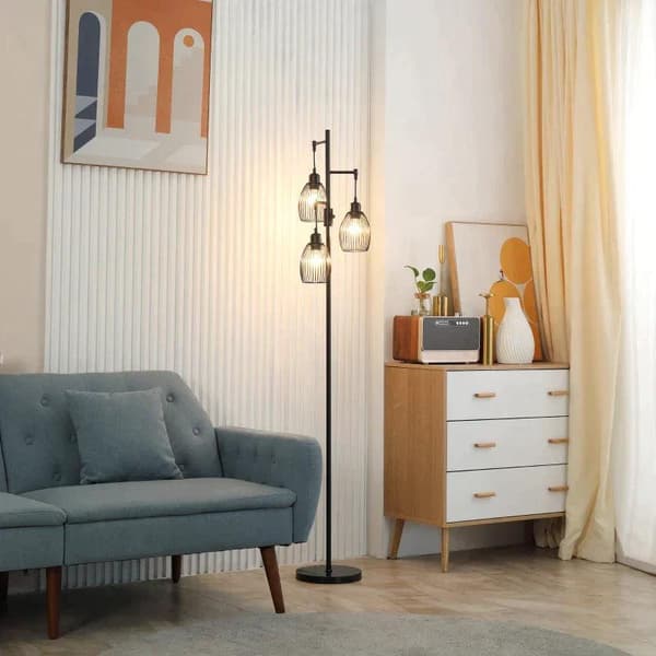 Rootz golvlampa - Industriell design med 3 lampskärmar - E27-lampor - Stål - Svart - 30 cm x 30 cm x 170,5 cm