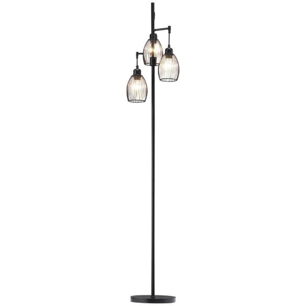 Rootz golvlampa - Industriell design med 3 lampskärmar - E27-lampor - Stål - Svart - 30 cm x 30 cm x 170,5 cm