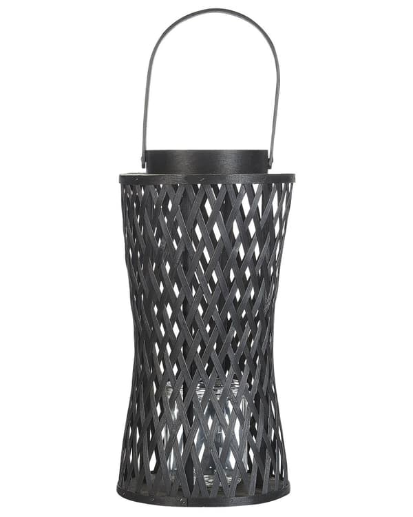 Lykt Svart Bambus Glass 38 cm Stearinlys Lysholder Bohemsk stil Innendørs Dekorasjon Tilbehør