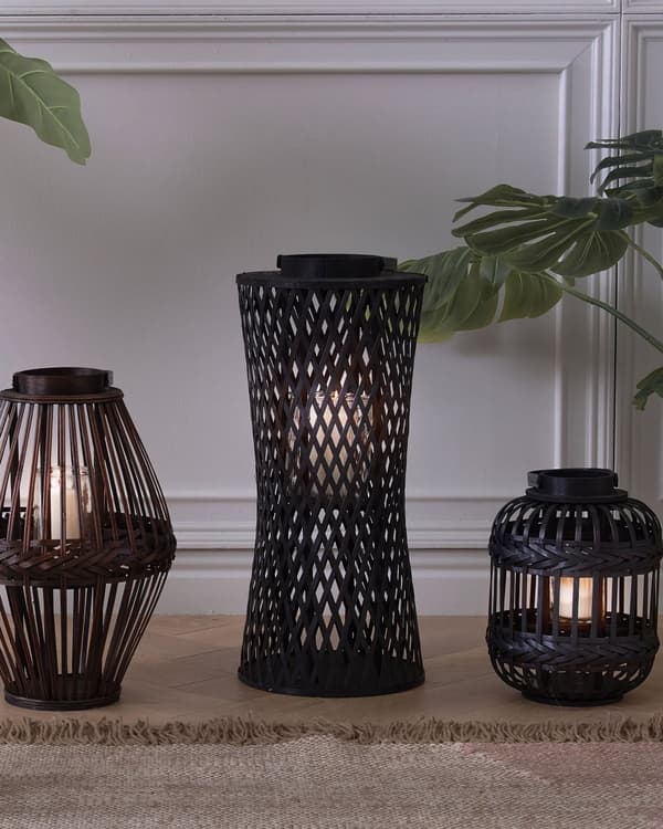 Lykt Svart Bambus Glass 58 cm Stearinlys Lysholder Bohemsk stil Innendørs Dekorasjon Tilbehør
