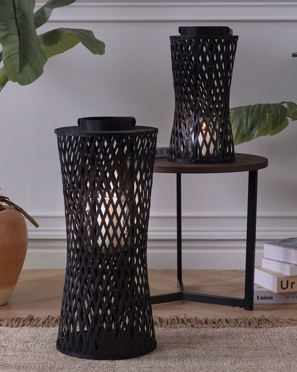 Lykt Svart Bambus Glass 58 cm Stearinlys Lysholder Bohemsk stil Innendørs Dekorasjon Tilbehør