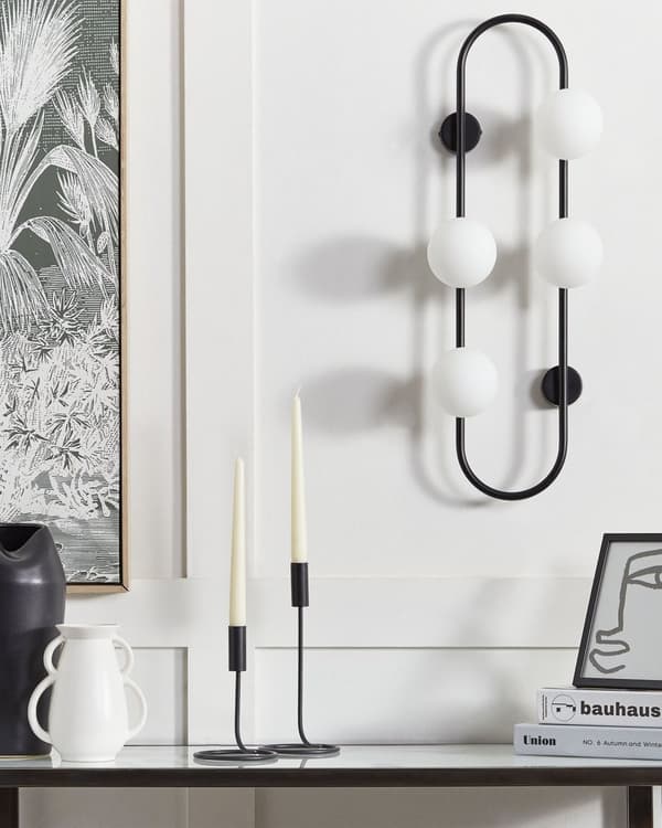 Vägglampa Svart järn och glas 70 cm 4 lampor Modern design Glasklot Skärmar Ljus Belysning Modern