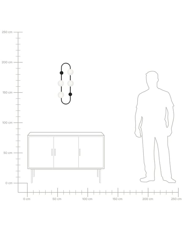 Vägglampa Svart järn och glas 70 cm 4 lampor Modern design Glasklot Skärmar Ljus Belysning Modern