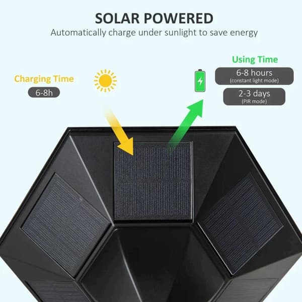 Rootz puutarhavalaisinpylväs - Aurinkoenergia Puutarhalyhty - Ulkokäyttöinen LED-aurinkovalo - Ulkotilojen pylväsvalo - Alumiini - Karkaistu lasi - Mu
