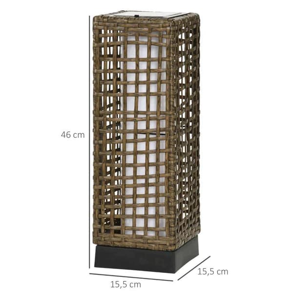 Rootz udendørslys - Havelampe - Solcelledrevet - 8 timers brændetid - Automatisk tænding - Rattanlook - 15,5 x 15,5 x 46 cm