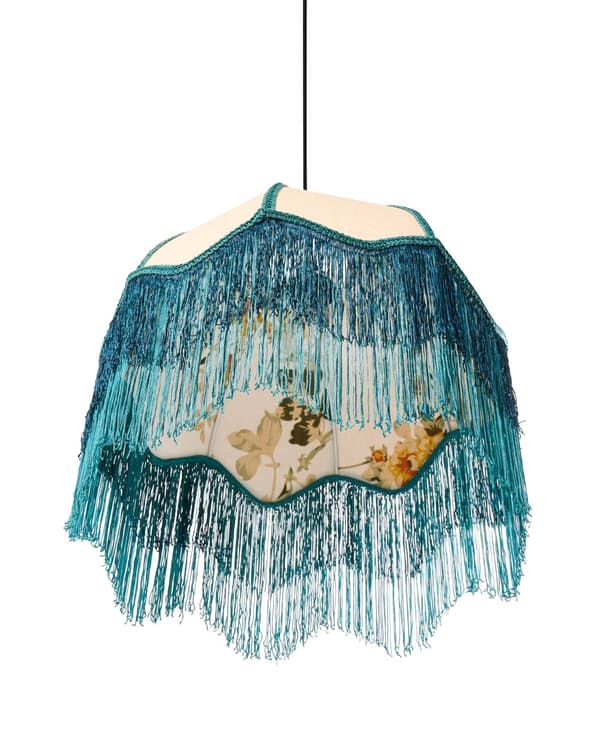 Pendellampe Blå papirstoff 182 cm med frynser og dusker Belysning Hengelampe Retro Vintage