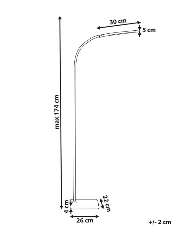 Gulvlampe sort 174 cm plast jern touch switch LED lysdæmper lysstyrke kontrol moderne